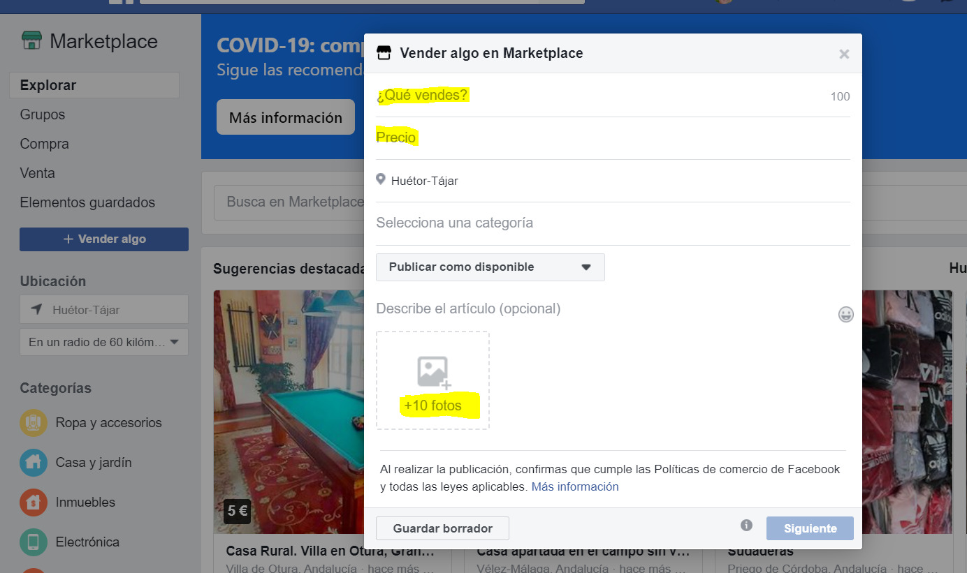 vender Marketplace Facebook