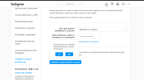 Desactivar tu cuenta en Instagram PASO 7