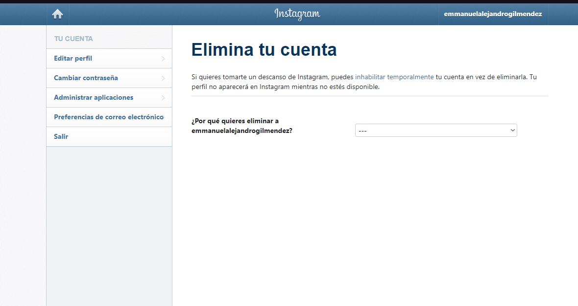 Eliminar cuenta Instagram 1