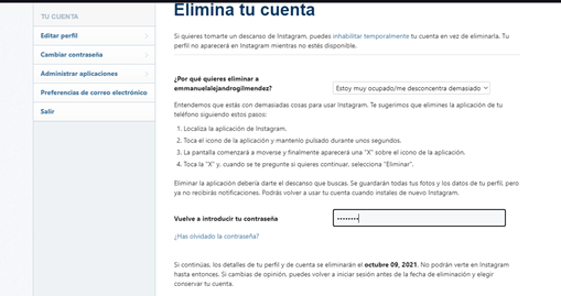 Eliminar cuenta Instagram 2
