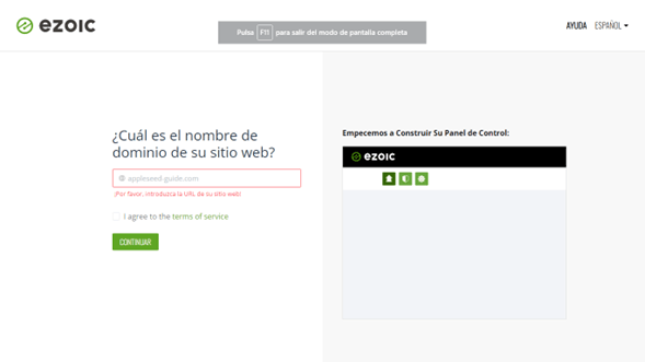 añadir sitio web a ezoic
